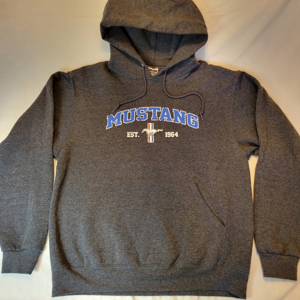 Gray Ford Mustang Hoodie Men Medium 1964 Graphic Pullover